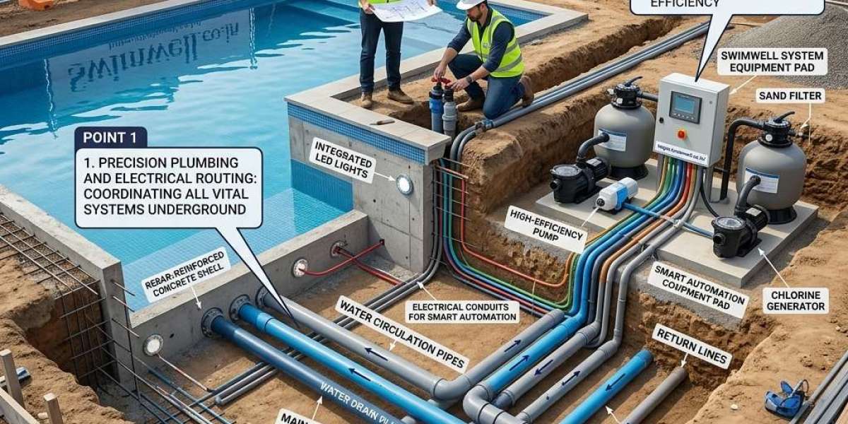 Does a Swimming pool construction company coordinate electrical and plumbing systems?